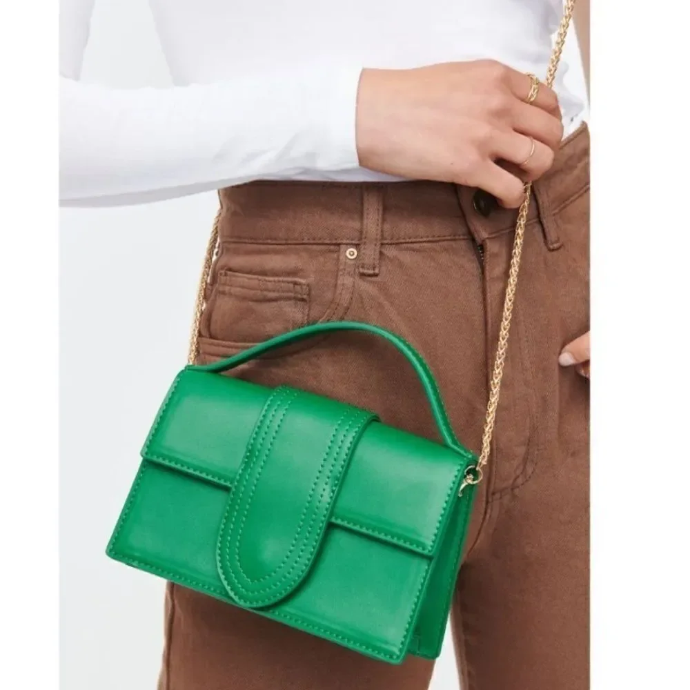 Moda Luxe Elizabeth Crossbody Bag Green Faux Leather Top Handle Chain Strap